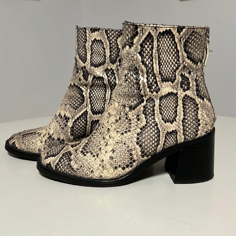 Miista Cybil Snakeskin Block Heel Boot
